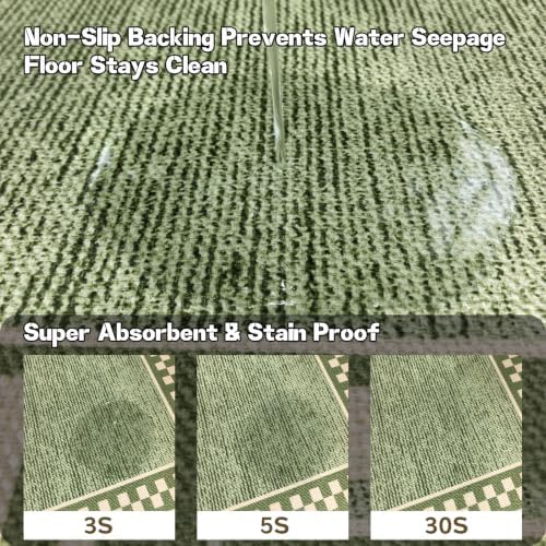 Faux Linen Washable Rug Smooth Breathable Floor Mat 5x10 Green - Image 5