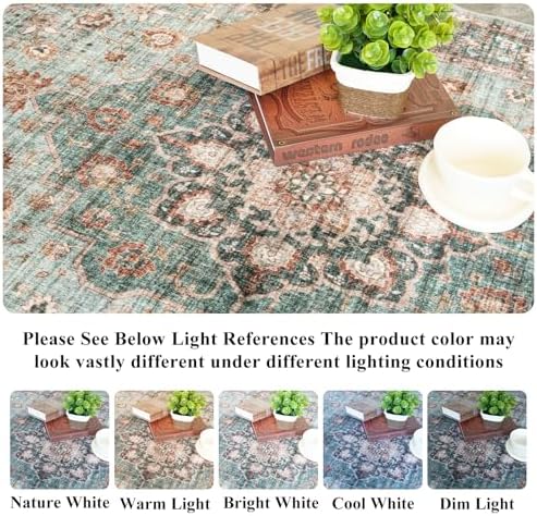 TOPRUUG Washable Oriental Area Rug - 8x10 Rugs for Living Room Soft Carpet for Bedroom Waterproof Floral Distressed Indoor Stain Resistant Non-Shedding Floor Carpets (Green, 8x10) - Image 3