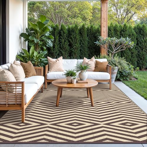 GENIMO Outdoor Rug, Waterproof Plastic Rugs for Patio, 8'x10' Mocha Beige - Image 3