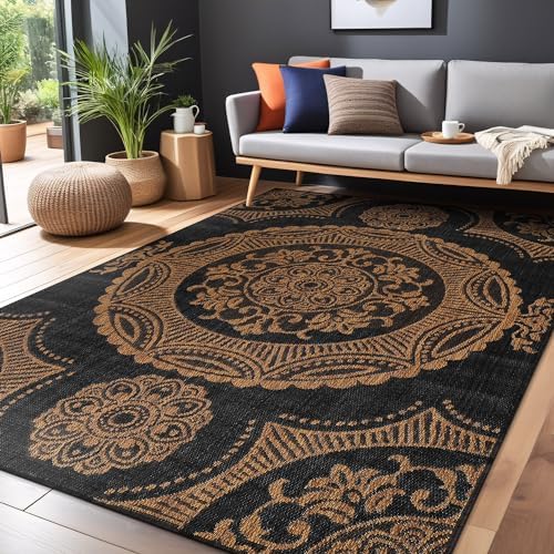 Luul Home Medallion Outdoor Rug 9x12 Washable Outside Carpet for Indoor Patio Porch Waterproof Easy Cleaning Non Shedding Area Rugs Nut Brown 9 x 12 - Image 4
