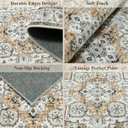 Washable Kitchen Rugs Sets of 3: Non-Slip Boho Kitchen Mats for Floor - Soft Low Pile Carpet Runner for Sink,Entryway,Bathroom Indoor Small Accent Rug Home Decor for Hallway (Beige/Brown,2x3+2x4+2x5) - Image 4