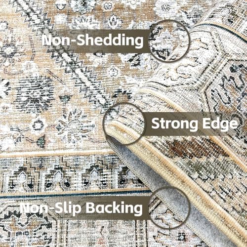 5x7 Beige Brown Washable Area Rug for Living Room, Vintage Print - Image 4