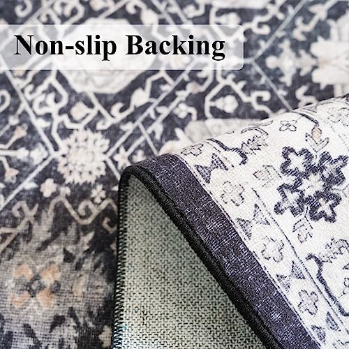 Hallway Washable Runner Rug - 3x10 Kitchen Rugs Entryway Rug Runner Vintage Soft Floor Mat Non Slip Indoor Farmhouse Carpet for Bathroom Living Room Bedroom (3 X 10, Black) - Image 4