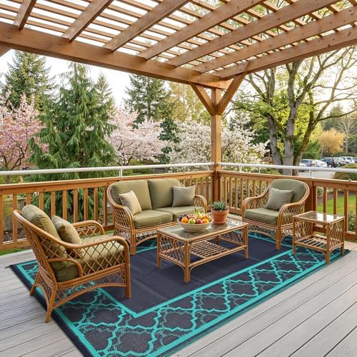 Garvee Reversible Outdoor Rug 6x9, Waterproof Outdoor Plastic Rug Navy - Image 2