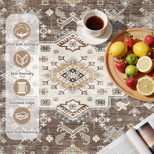 cotiled 2x3 Area Rug for Living Room, Washable, Traditional, Dark Brown - Image 6