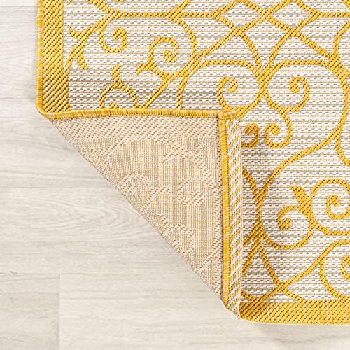 JONATHAN Y Vintage Filigree Indoor Outdoor Runner Rug 2X10 Cream/Yellow, Madrid Textured Weave for Backyard, Patio, Porch, Easy-Cleaning, High Traffic, Pet-Friendly, Non-Shedding (SMB107D-210) - Image 3