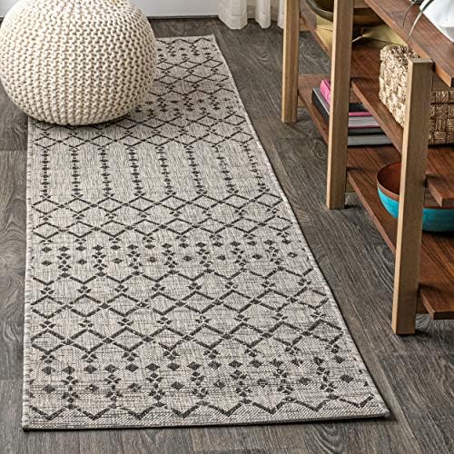 JONATHAN Y Moroccan Geometric Indoor Outdoor Runner Rug 2X20 Light Gray/Black, Ourika Textured Weave for Backyard, Patio, Porch, Easy-Cleaning, High Traffic Pet-Friendly, Non-Shedding SMB108E-220 by JONATHANY