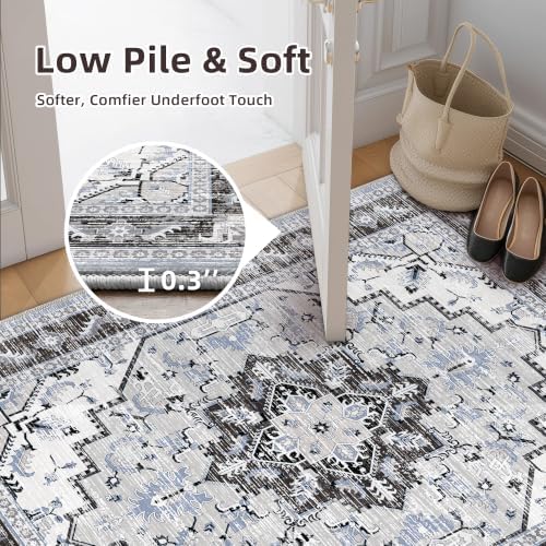 Area Rugs 8x10 Washable Non-Slip Large Boho Rug for Living Room, Blue Grey - Image 5