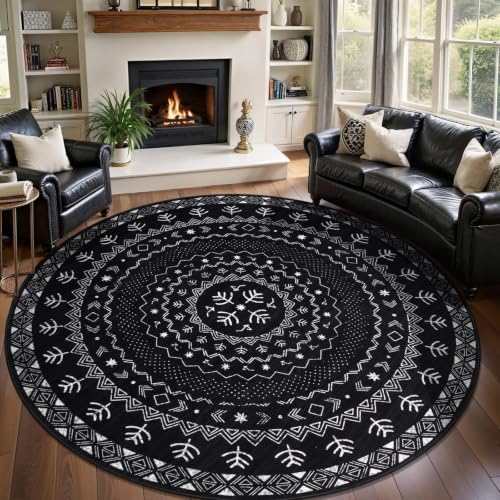 SERISSA 8ft Washable Non-Slip Boho Round Area Rug for Bedroom by SERISSAHomeDecorCollection