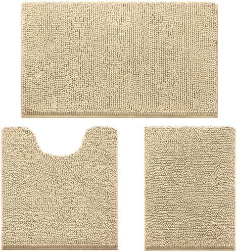 HOMEIDEAS Bathroom Rugs Set of 3, Super Soft Absorbent Chenille Bath Rugs by HOMEIDEAS