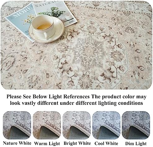 8x10 Living Room Rug for Family- Washable Oriental Stain Resistant Rugs for Bedroom Nursery Non Slip Ultra Soft Carpet for Dining Room Medallion Farmhouse Home Decor Floor Decoration Mat (8x10 Beige) - Image 2