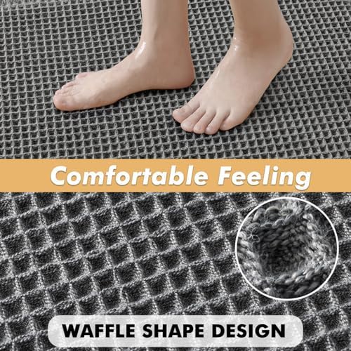 MIULEE Set of 2 Waffle Bathroom Rugs Dark Grey Bath Mat 17"x24"+17"x48" - Image 5