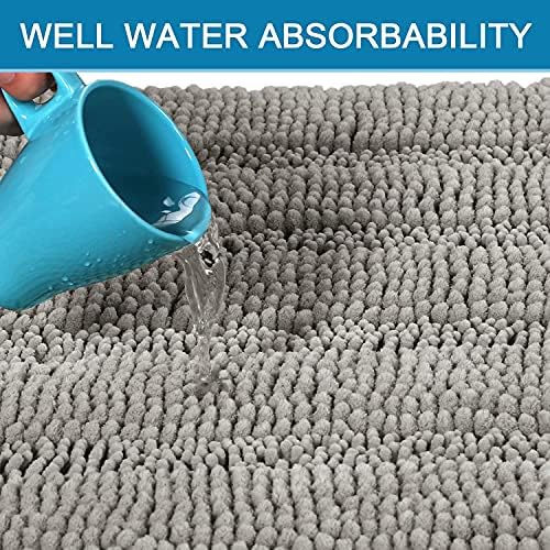 H.VERSAILTEX Bathroom Rugs Bath Rugs for Bathroom Non Slip Bath Mats Extra Thick Chenille Striped Rug 17" x 24" Absorbent Soft Shaggy Washable Dry Fast Bath Mats for Bath Room Floor - Dove - Image 5