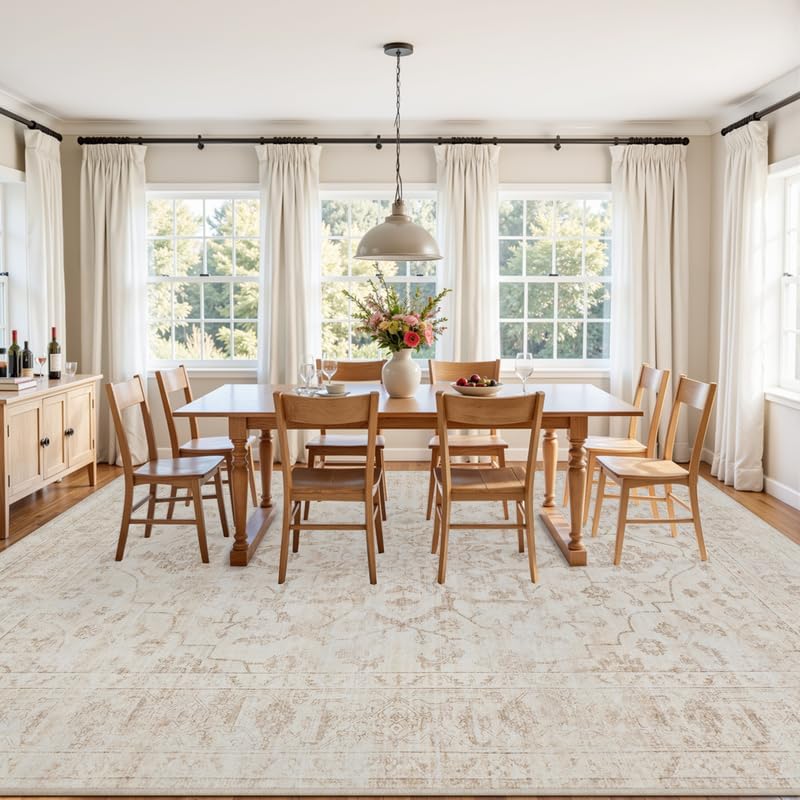 8x10 Area Rugs Living Room: Bedroom Washable Carpet Warm Beige - Image 3