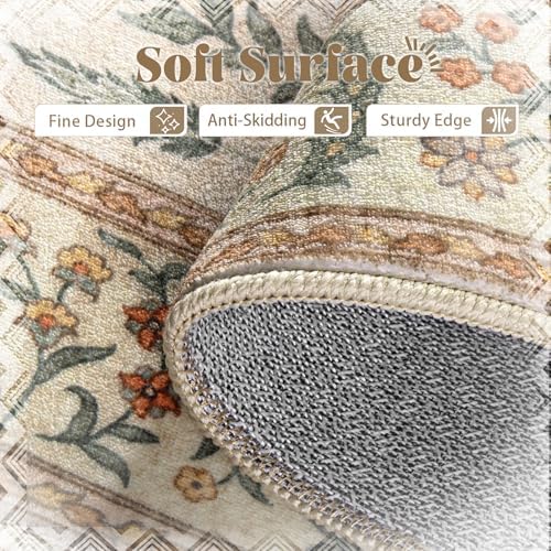 Living Room Rugs 8x10: Washable Boho Rug Farmhouse Non Slip Stain Resistant Large Rug Low Pile Soft Carpet for Bedroom Dining Room Children Room (Cream Animal,8'x10') - Image 5