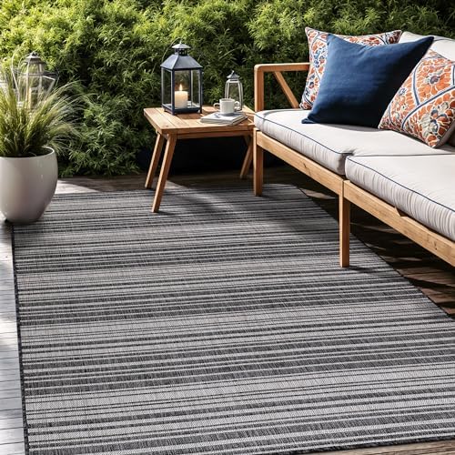 Luul Home Stripe Outdoor Rug 10x14 Washable Outside Carpet for Indoor Patio Porch Waterproof Easy Cleaning Non Shedding Area Rugs Dark Gray 10 x 14 - Image 6