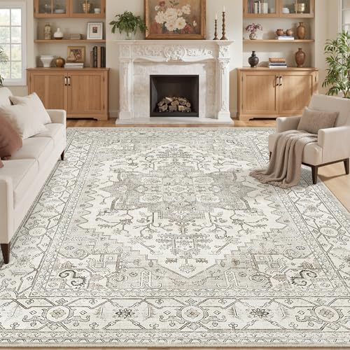 befbee Machine Washable Area Rug 5x8, Neutral Beige Carpet for Living Room by Befbee