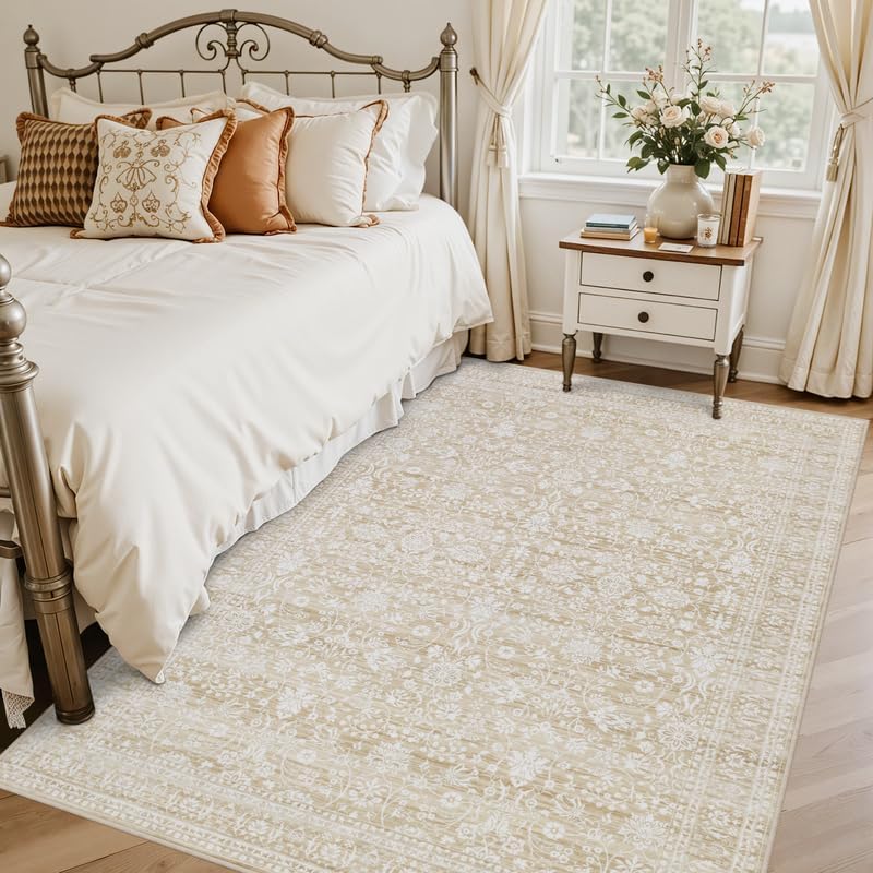 4x6 Area Rugs Living Room: Bedroom Washable Carpet Natural Beige - Image 2