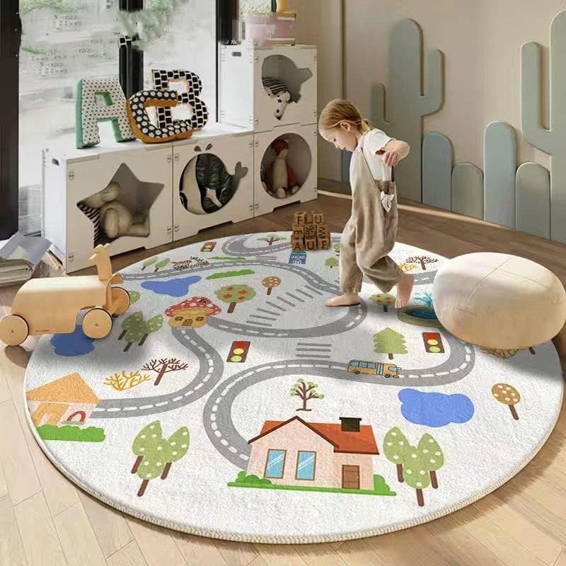 Poowe City Road Kids Carpet, Round Area Rug Washable Non-Slip Carpets,Round 31.5" by Poowe