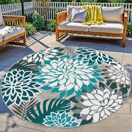 Arenarug Outdoor Rug Waterproof, Washable Patio Rug for Deck, 6x6, Teal by ArenaRug
