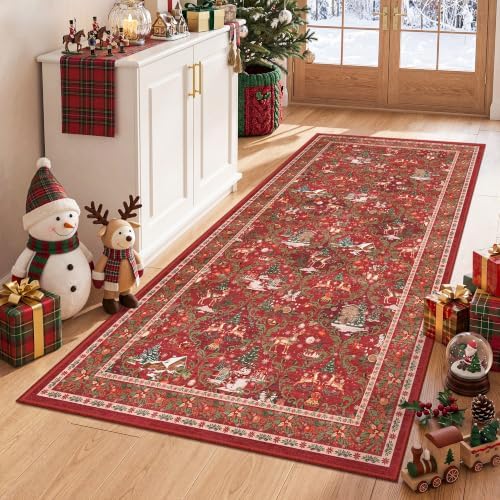 Christmas Runner Rug 3x6, Washable Rugs for Living Room (3'x6', Red) by Restydon