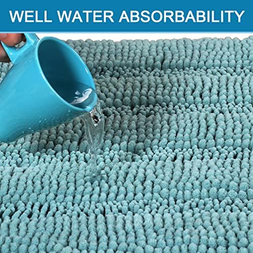 H.VERSAILTEX Bath Rugs for Bathroom Non Slip Bath Mats Extra Thick Chenille Striped Bath Rug Runners 47" x 17" Absorbent Fluffy Soft Shaggy Mats Dry Fast Plush Area Carpet for Bath Room - Aqua Haze - Image 5