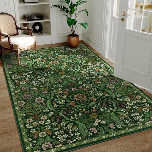 4x6 Floral Area Rug Soft Low Pile Boho Carpet for Living Room by NakedCloud