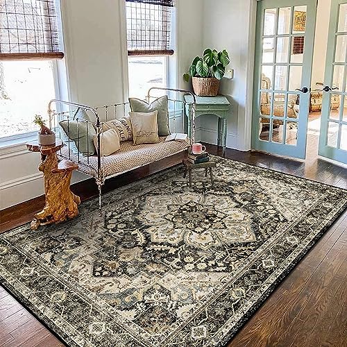 Black 5x8 Area Rug for Living Room: Boho Large Entryway Rug Soft Carpets - Image 2