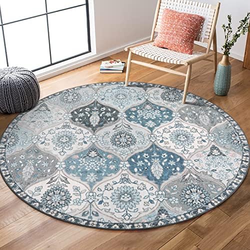 Lahome Moroccan Washable Round Rugs, Soft Vintage Round Rug 4ft Ultra-Thin by Lahome