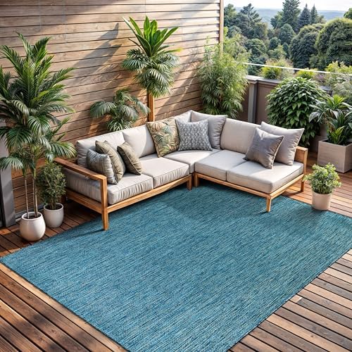 CAMILSON Outdoor Rug 6x9 Modern Area Rugs for Indoor and Outdoor Patios and Porches - Waterproof, Washable, Non-Shedding, Easy-to-Clean Outside Carpet (6 x 9, Solid - Aqua) by CAMILSONIndoorOutdoorAreaRugs