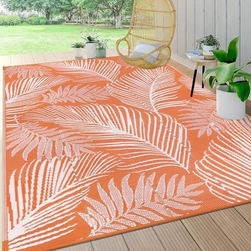 Pauwer Waterproof Outdoor Rug 8x10, Plastic Straw Patio Rug, Leaf Orange by Pauwer