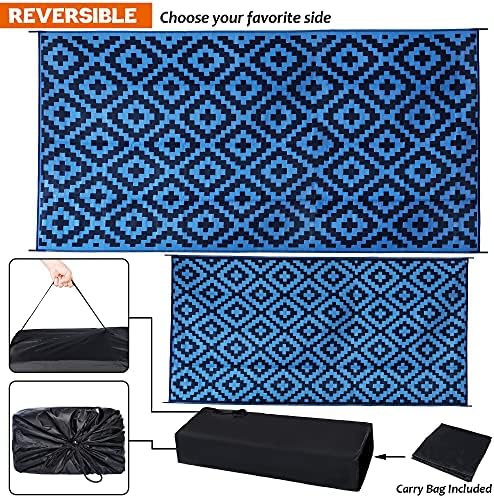SAND MINE Waterproof Outdoor Rug 9x18 ft, Plastic Reversible Rug, Modern Area Rug, Large Floor Mat for Outdoors, RV, Patio, Backyard, Deck, Picnic, Beach, Camping, Blue - Image 3
