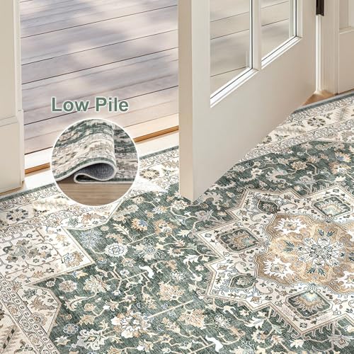 Vintage Entryway Area Rug 2x3 - Large Soft Washable Oriental Traditional Distressed Farmhouse Rugs for Bedroom - Indoor Floor Accent Carpet for Home Office House Decor - Vintage Green - Image 4