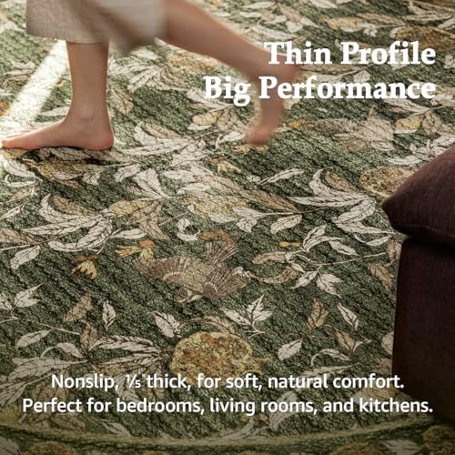 jinchan 7ft Round Rug Floral Vintage Washable Area Rug, Green - Image 3