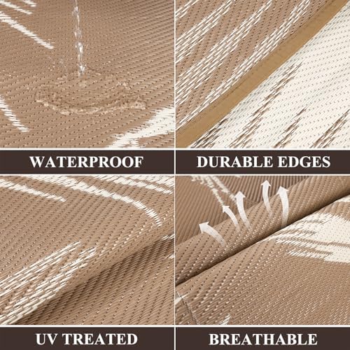 Pauwer Waterproof Outdoor Rug 5x8, Plastic Straw Patio Mat, Leaf Brown - Image 2