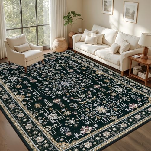 8x10 Area Rugs Living Room: Washable Vintage Rug for Bedroom Black - Image 3