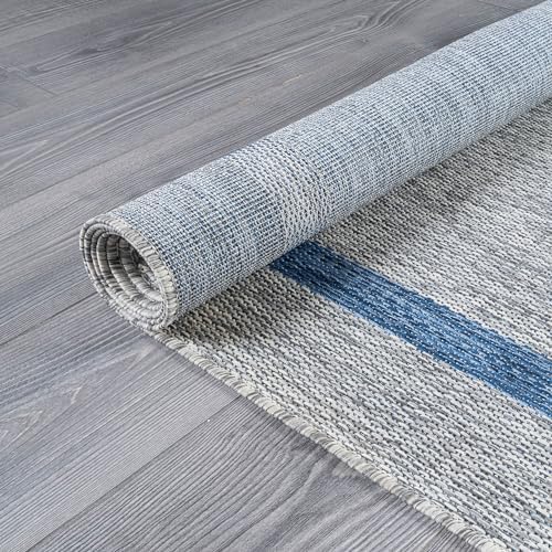 Luul Home Bordered Outdoor Rug 10x14 Washable Outside Carpet for Indoor Patio Porch Waterproof Easy Cleaning Non Shedding Area Rugs Silver Gray - Blue 10 x 14 - Image 6