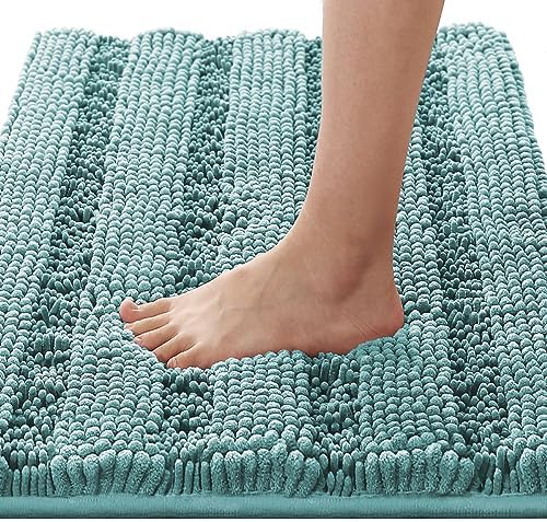 H.VERSAILTEX Bath Rugs for Bathroom Non Slip Bath Mats Extra Thick Chenille Striped Rug 20" x 32" Absorbent Non Skid Fluffy Soft Shaggy Washable Plush Mat for Indoor, Bath Room, Tub - Aqua Haze by HVERSAILTEX