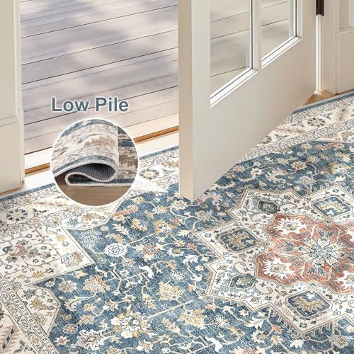 cotiled 2x3 Area Rug for Living Room, Washable, Traditional, Vintage Blue - Image 4