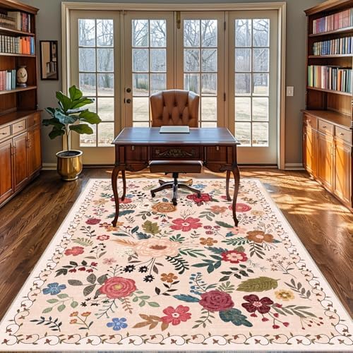 5x7 Washable Area Rugs for Living Room Soft Carpet (Beige Red) - Image 3