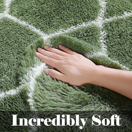 5x7 Area Rugs for Living Room Bedroom, Fluffy Olive Green and White Rug - Image 2