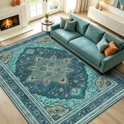 YARNSCAPE 8' x 10' Machine Washable Area Rug, Non-Slip Low-Pile Carpet by YARNSCAPE