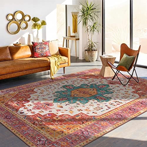 Moynesa Ultra-Thin Washable Pink Area Rug - 6x9 Large Boho for Girls Bedroom, Dining Room, Non-Shed Playroom, Office, Indoor Printed Boho Floor Carpet for Living Room Decor - Image 6