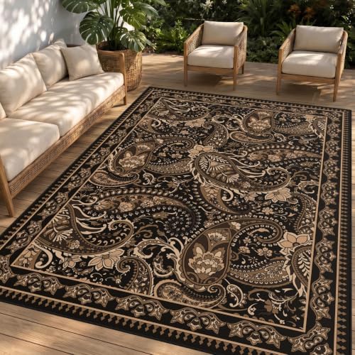 Arenarug Paisley Waterproof Outdoor Rug 6x9, UV Resistant, Taupe by ArenaRug