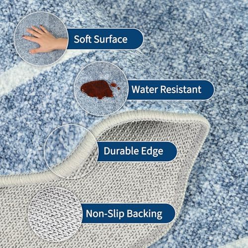GarveeHome Scalloped Large Living Room Area Rug 8x10 Machine Washable, Blue - Image 4