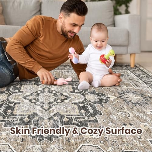 cotiled 10x12 Area Rug for Living Room, Washable, Traditional, Black Brown - Image 3