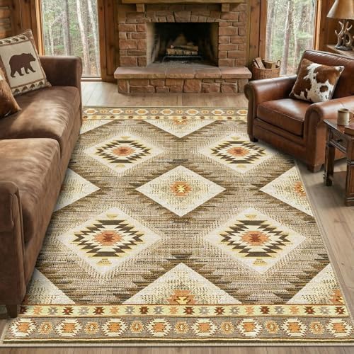 BESTSWEETIE 5'x8' Washable Area Rug for Living Room Bedroom Cream/Camel by BESTSWEETIE
