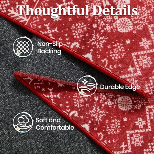 Miukiki 2x8 Christmas Runner Rug Hallway Washable Non Slip Kitchen Rug Red - Image 4