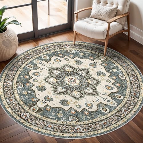 Soft Round Rug 4ft: Washable Circle Rug 4x4 with Non Slip Backing Play Room by TOPRUUG