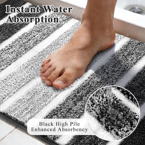Yamaziot Black Bathroom Rug Set 5 Piece Washable Non Slip Striped Bath Mat - Image 3